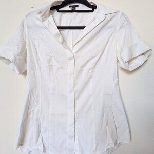 Ann Taylor Stretchy White Short-sleeve Button-up, Size 4